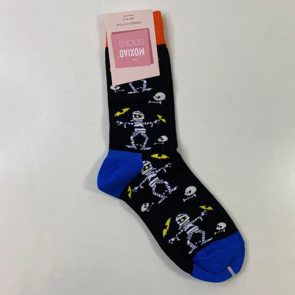 Womens Halloween Crew Socks 2 Pack Vampires Fangs Dancing Mummies Black Blue
